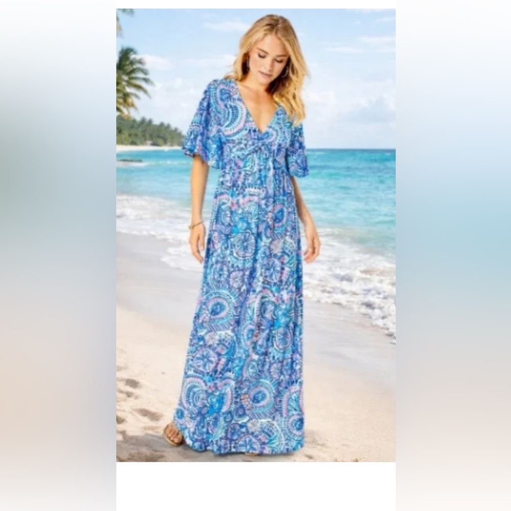 NWT Lilly Pulitzer Minka Maxi Dress - Blue Grotto Commotion In The Ocean small